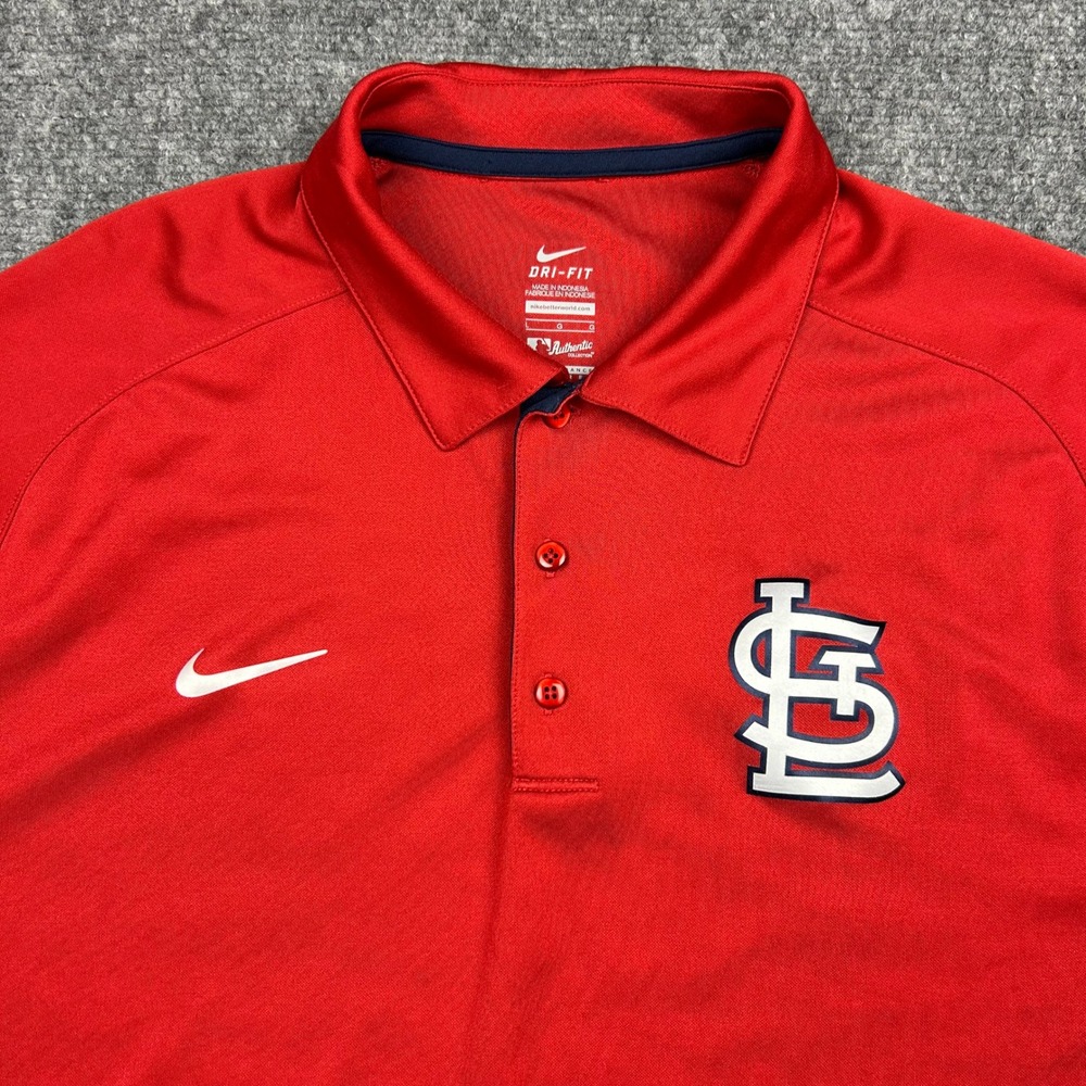 Nike St. Louis Cardinals Polo Shirt Mens L Red MLB Dri-FIT Performance Logo